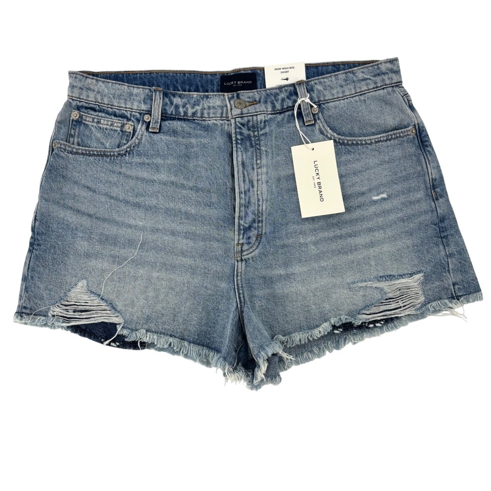 Lucky Brand Mom High Rise Short 16/33 Distressed Denim Light Wash New